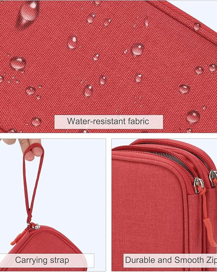 FYY Travel Cable Organizer Pouch Electronic Accessories Carry Case Portable Waterproof Double Layers All-in-One Storage Bag for Cord, Charger, Phone, Earphone Red