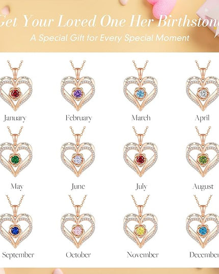 CDE Christmas Gifts for Women S925 Silver Rose Gold Heart Birthstone Necklaces for Women，Ideal Anniversary or Birthday Jewelry Gifts for Wife Girlfriend Her