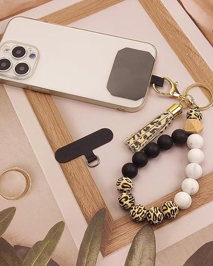 Phone Lanyard Silicone Beaded Phone Wrist Strap Cute Elastic Cell Phone Wristlet Chain Bracelet with 2 Tether Tab