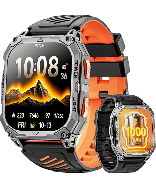 Smart Watches for Men, 2.01" HD Military Smart Watch with 1000mAh High-Capacity Battery/Led Flashlight/Answer/Make Call/Heart Rate/Sleep Monitor/Step Tracker, Fitness Tracker for Android/iPhone