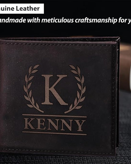 Custom Wallet for Men, Dad, Him, Mens Christmas Gifts, Genuine Leather Wallet with Custom Name for Anniversary, Personalized Unique Design Wallet for Him, Father, Boyfriend, Husband, Grandpa, Son