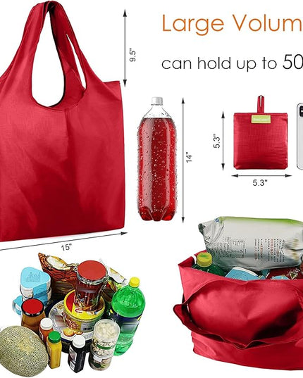 BeeGreen Foldable Travel Bag Reusable Shopping Bags for Groceries - 6 Pack Large Collapsible Bags - Lightweight Machine Washable Tote Bags - Colorful Kitchen Grocery Bags (Red, Orange, Green)