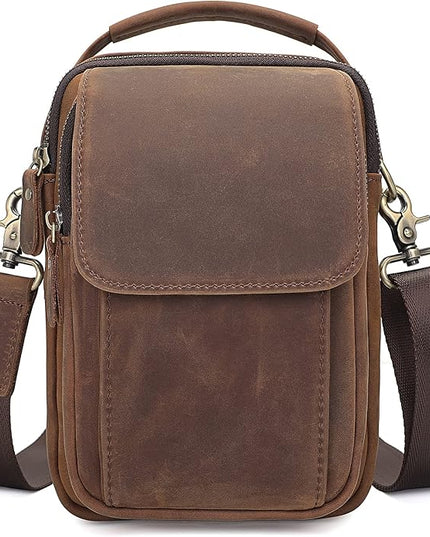 Augus Leather Small Messenger Bag For Men Crossbody Handbag Shoulder Sling Travel Bags for Men Purse Daypack Magnetic Buckle