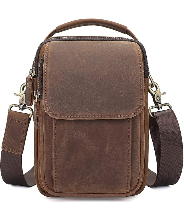 Augus Leather Small Messenger Bag For Men Crossbody Handbag Shoulder Sling Travel Bags for Men Purse Daypack Magnetic Buckle