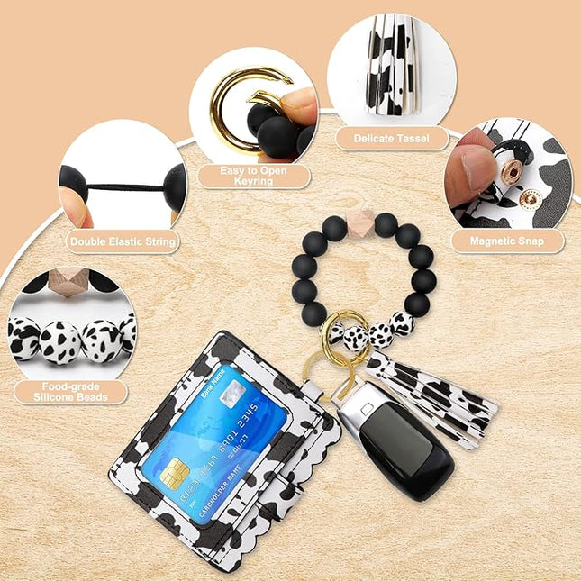 Wristlet Keychain for Women Silicone Key Ring Bracelet Wristlet Wallet Bracelet Keychain Card Holder Keyring