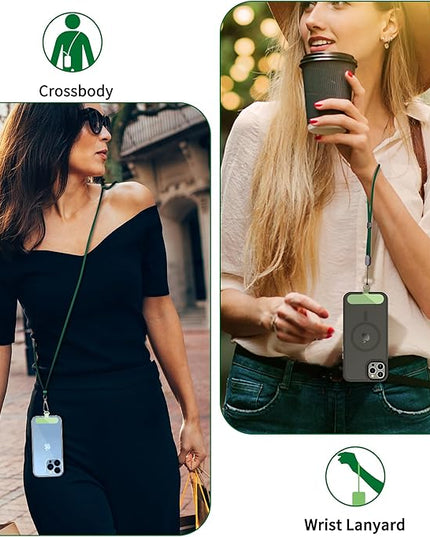 CACOE Phone Lanyard 2 Pack-1× Adjustable Neck Strap,1× Wrist Strap,2× Pads,Universal Crossbody Cell Phone Lanyards,Multifuctional Phone Lanyards Compatible with Most Smartphones(Dark Green)