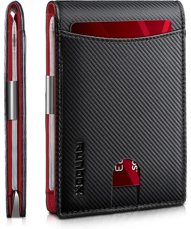 RUNBOX Slim Money Clip Wallets for Men RFID Blocking 11 Card Holder Minimalist Small Leather Bifold Men's Front Pocket Wallet Gift Box
