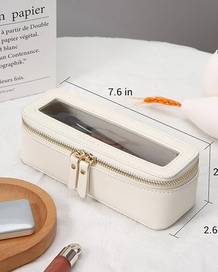 Aveniee Clear Makeup Brush Bag,Slim Cosmetic Brush Holder,Small Toiletry Bag Mini Travel Case for Women,Thin Make up Bags with Dual Zipper,Cute Travel Essentials Organizer,White