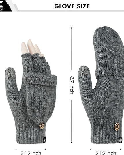 Winter Fingerless Gloves for Women Men Warm Knitted Convertible Mittens Flap Cover