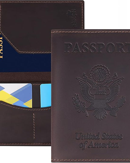Shvigel Genuine Leather Passport Cover – Passport Holder for Men & Women – Crazy Horse Leather Travel Wallet Brown