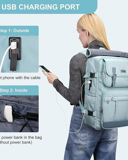 PIJUSHI Travel Backpack for Women Carry on Luggage Backpack Convertible Large Laptop Duffel Bag for Airplanes(PE049 Teal Blue)