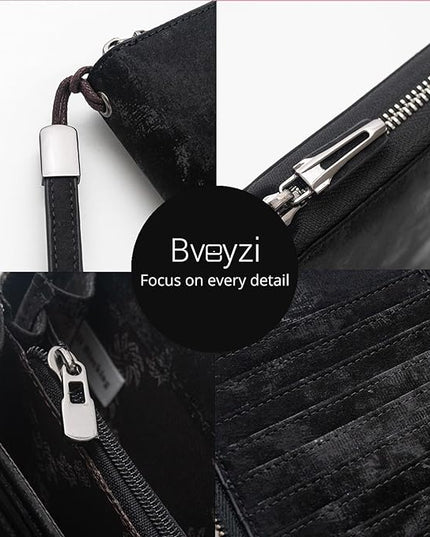 Bveyzi Women RFID Blocking Wallet Leather Zip Around Phone Clutch Large Capacity Ladies Travel Purse Wristlet | RFID Blocking, Zip Around, Large Capacity