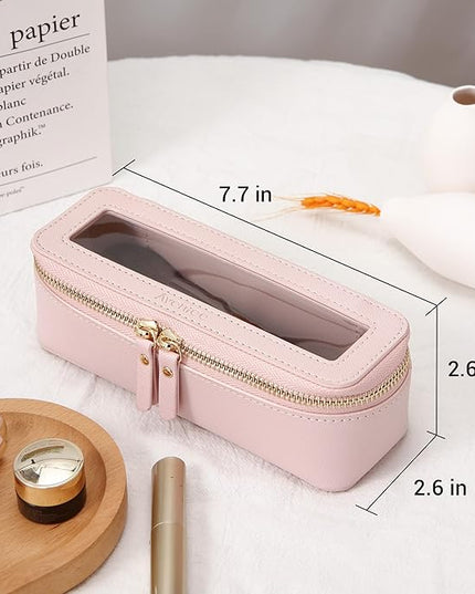 Aveniee Clear Makeup Brush Bag, Slim Cosmetic Brush Holder, small Toiletry Bag Mini Travel Case for Women, Thin Make up Bags with Dual Zipper, Cute Travel Essentials Organizer,Pink