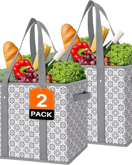 WISELIFE Reusable Grocery Bags [2 Pack],Large Grocery Tote Bag Water Resistant Shopping Bags Foldable Grocery Bag for Clothes,Shoes and Picnic