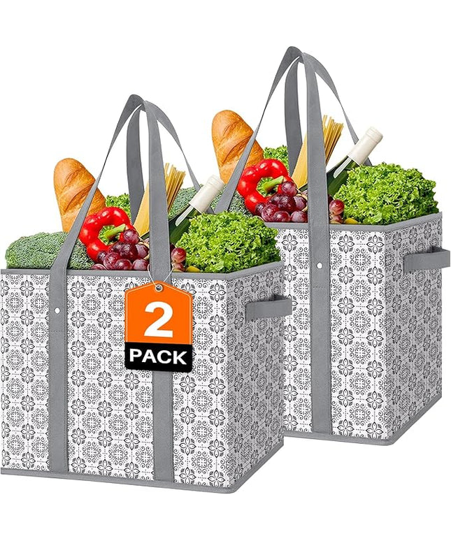 WISELIFE Reusable Grocery Bags [2 Pack],Large Grocery Tote Bag Water Resistant Shopping Bags Foldable Grocery Bag for Clothes,Shoes and Picnic