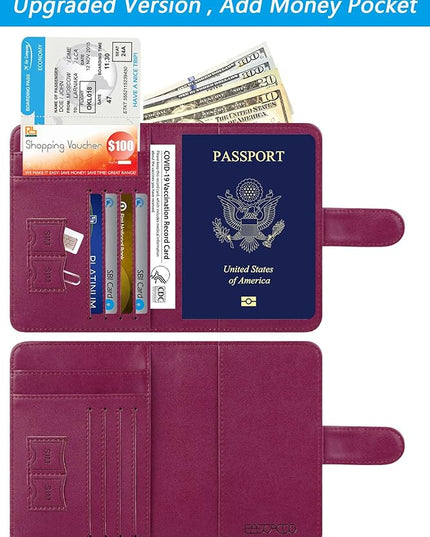 Passport Holder Cover Wallet RFID Blocking Leather Card Case Travel Accessories for Women Men (Purple)