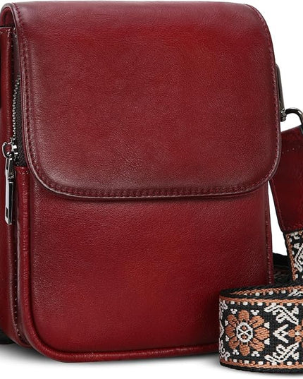 HESHE Leather Small Crossbody Bags for Women RFID Blocking Cell Phone Purse Anti-Theft Travel Bag with wide Straps