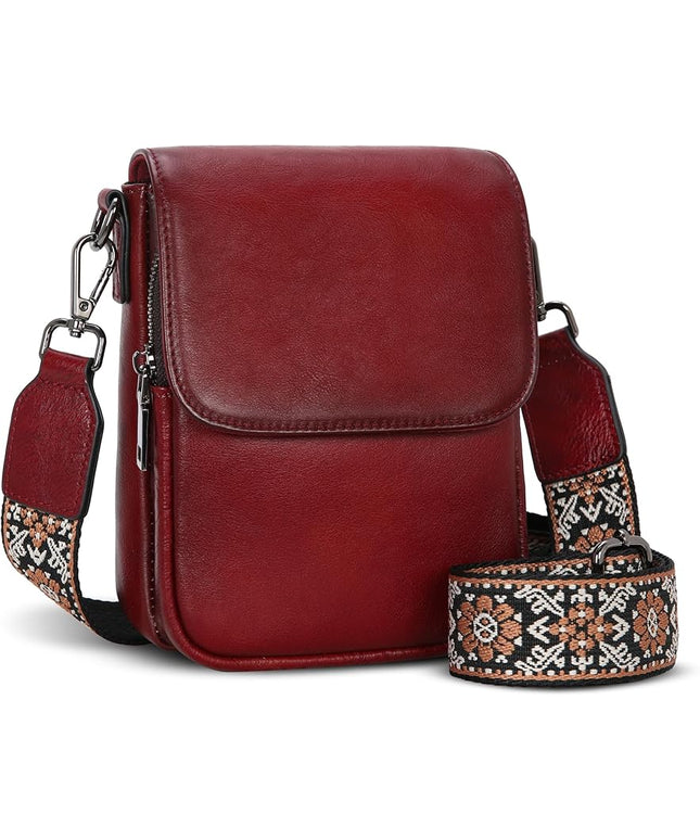 HESHE Leather Small Crossbody Bags for Women RFID Blocking Cell Phone Purse Anti-Theft Travel Bag with wide Straps