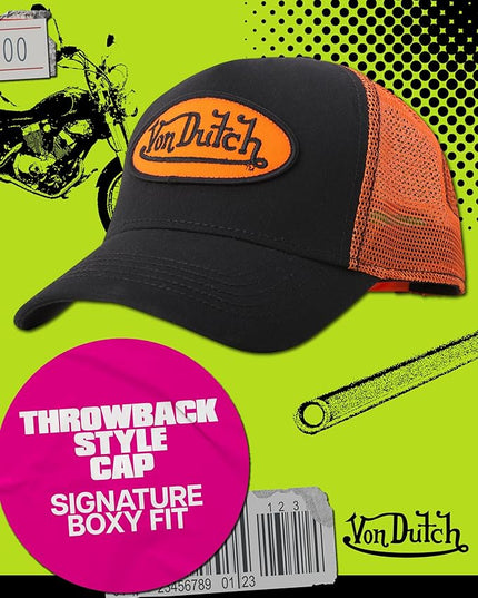 Von Dutch Unisex Trucker Hat - Curved Bill Mesh Back Retro Classic Adjustable Snapback Baseball Cap for Men and Women