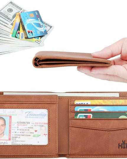 Wallet for Men-Genuine Leather RFID Blocking Bifold Stylish Wallet With 2 ID Window