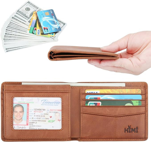 Wallet for Men-Genuine Leather RFID Blocking Bifold Stylish Wallet With 2 ID Window