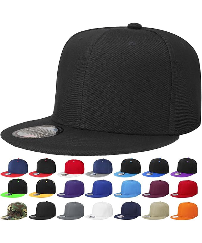 Classic Snapback Hat Cap Hip Hop Style Flat Bill Blank Solid Color Adjustable Size
