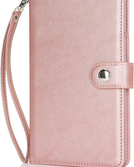 Passport Holder for Travel Essentials, RFID Blocking PU Leather Wallet Cover with Wristlet Strap Magnetic Closure Passport Book Holders Case for Women and Men, Rose Gold