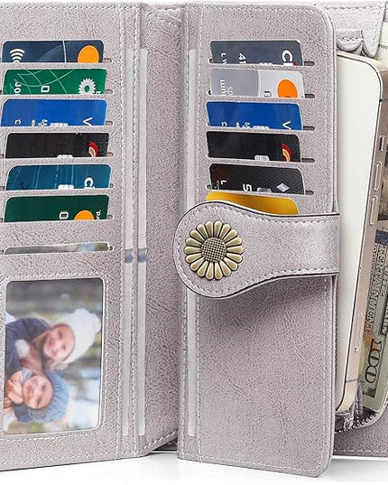 SENDEFN Wallets for Women Leather Credit Card Holder with RFID Blocking Large Capacity Wristlet | with RFID Blocking, Large Capacity, Wristlet, with RFID Blocking, Large Capacity, Wristlet