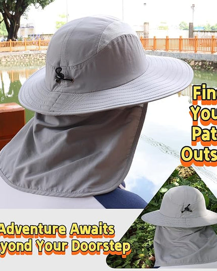 Home Prefer UPF 50+ Mens Wide Brim Fishing Hat with Neck Flap Sun Hat for Men Women Sun Protection Cap