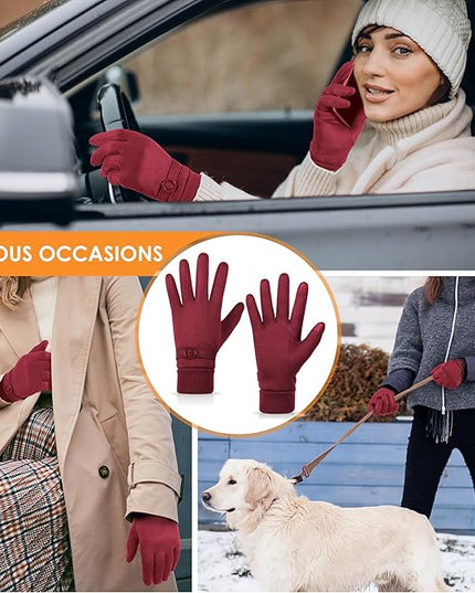 Cold Weather Womens Gloves, Winter Gloves for Women Thermal Warm Fleece Lined, Touchscreen Gloves for Christmas Gifts
