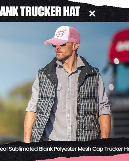 10 Pcs Sublimation Blank Trucker Hats Bulk Mesh Baseball Cap Polyester Mesh Trucker Hat for Men and Women