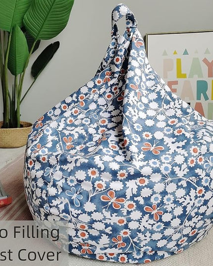 YuppieLife Stuffed Animal Storage Bean Bag Chairs Canvas Cover for Kids(Just Cover，No filling）/Machine Washable Toddler Sofa Cover for Room Decor/Durable Eco-print furniture(27'',Insect Paradise)