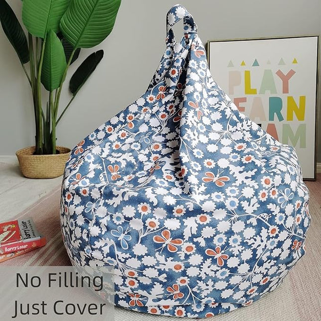YuppieLife Stuffed Animal Storage Bean Bag Chairs Canvas Cover for Kids(Just Cover，No filling）/Machine Washable Toddler Sofa Cover for Room Decor/Durable Eco-print furniture(27'',Insect Paradise)