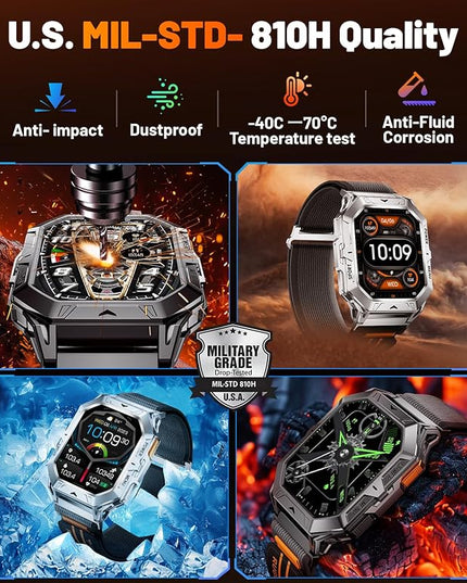 LIGE Military Smart Watches for Men(Answer/Make Calls),100-Day Battery Life,2.13" AMOLED Outdoor Sports Smartwatch with Compass,Fitness Tracker for Android iOS,AI Voice,Silicon