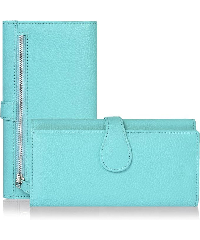 Real Leather Women Wallet Leather with RFID Blocking -Trifold Card Holder Designer Ladies Clutch with ID Window Wallets