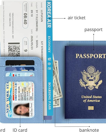 Passport Holder for Travel Essentials,RFID Blocking Passport Cover Wallet Card Case for Women and Men (Blue)