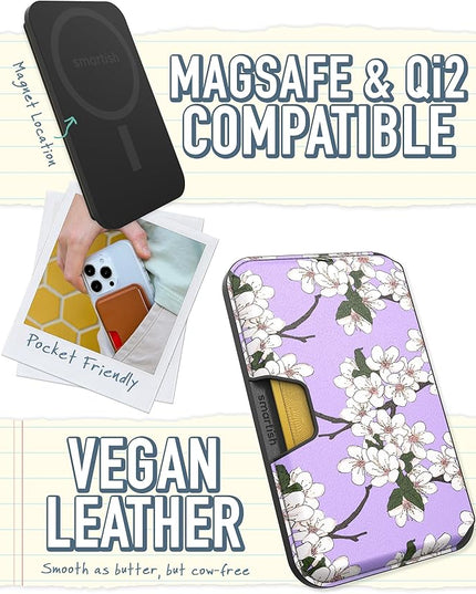 Smartish Wallet for MagSafe iPhones - Side Hustle - Vegan Leather Slim Detachable Magnetic Card Holder for Apple iPhone 17/16/15/14/13/12/13/12 Models - Very Cherry Blossom