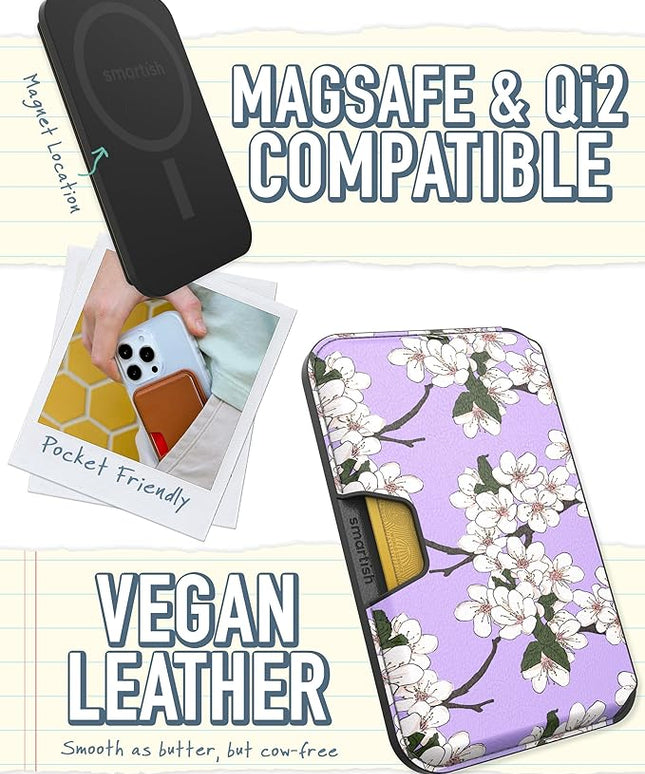 Smartish Wallet for MagSafe iPhones - Side Hustle - Vegan Leather Slim Detachable Magnetic Card Holder for Apple iPhone 17/16/15/14/13/12/13/12 Models - Very Cherry Blossom