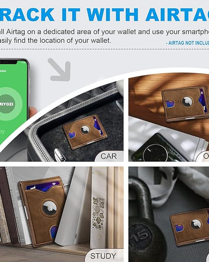 miyozi Airtag Wallet for Men,with Money Clip 11 Cards Slim Front Pocket Leather RFID Blocking Wallet with Gift Box