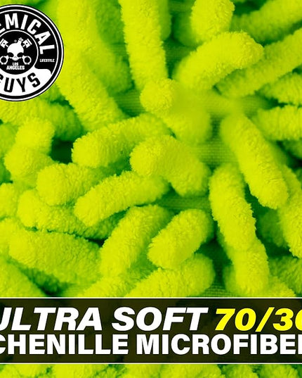 Chemical Guys Chenille Premium Scratch-Free Microfiber Wash Mitt for Car Washing - Lime Green, Ultra-Soft Car Wash Glove, Swirl-Free Finish, Safe for Trucks, SUVs, Motorcycles, and More