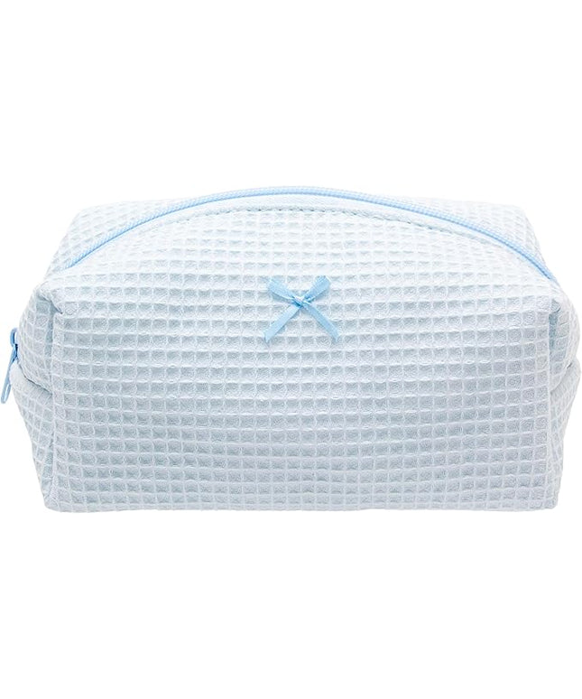 PAZIMIIK Cozy Makeup Bag Travel Cosmetic Bag for Women Soft Toiletry Bag Aesthetic Makeup Organizer Portable Large Zipper Pouch for Skincare Beauty Accessories Brushes Waffle Check Blue