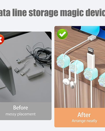 9Pack Magnetic Cable Clips for Nightstand, Adhesive Night-Glowing Cord Holder Organizer for Office Home Desk Wall Car (Blue,Cat)