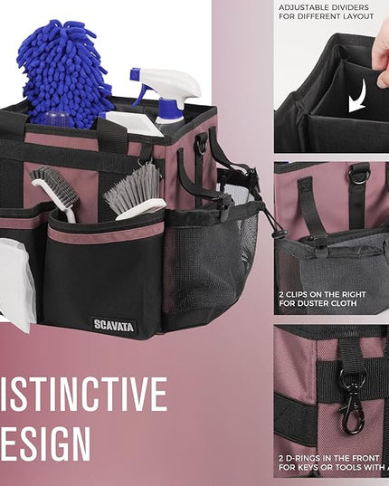 Compact Wearable Cleaning Caddy, Small Cleaning Caddy Supplies Organizer with Handle & Shoulder Straps for Housekeepers, Under Sink & Car Cleaning Tool Organizers Bag (LotusPink)