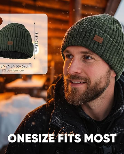 Merino Wool Beanie Hat for Men Women - Thermal Knitted Winter Hat for Large Heads Hiking Running Cap Wrap for Cold Weather
