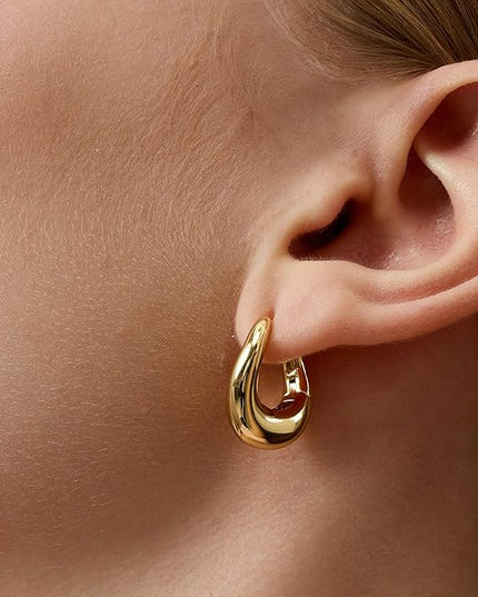 18K Gold Plated Chunky Hoop Earrings for Women Fashion Thick Gold Hoops Set Jewelry for Birthday Christmas Gifts