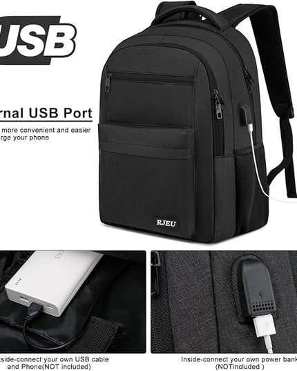 School Backpack for Teen Boys & College Students - 17.3 Inch Laptop Backpack, Ergonomic Anti-Theft Bookbag with USB Charging Port for High School, University, Black