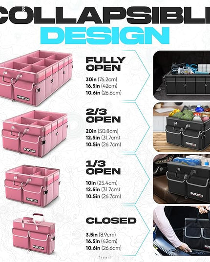 FORTEM Trunk Organizer with Cooler For SUV Car Trunk, Foldable Storage, Car Accessories for Women Men, Collapsible Bag, Perfect Christmas Gifts, 600D Oxford, Non Slip Bottom, Straps, Soft Cover (105L)