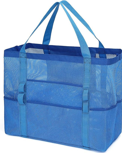 Mesh Beach Bag, Large Beach Tote with Zipper Pocket, Toys Pool Bag for Family Travel Vacation Cruise Essentials