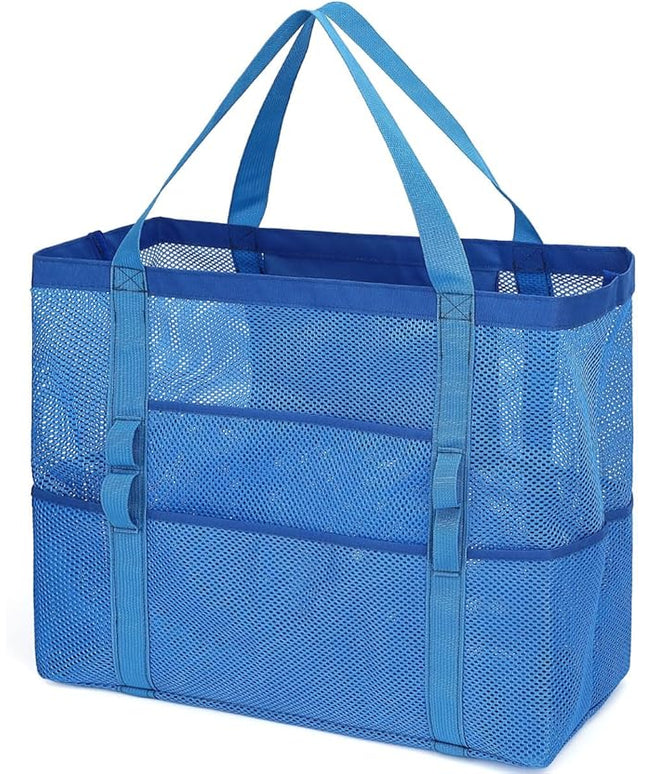 Mesh Beach Bag, Large Beach Tote with Zipper Pocket, Toys Pool Bag for Family Travel Vacation Cruise Essentials