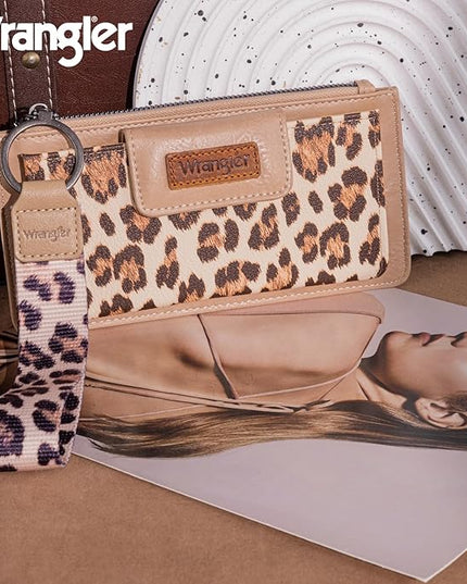 Montana West X Wrangler Wallet for Women Ladies Female Card Cases & Money Organizers Wristlet with Wallet Large Clutch with Coin Purse Smooth Zipper and Rfid Lining